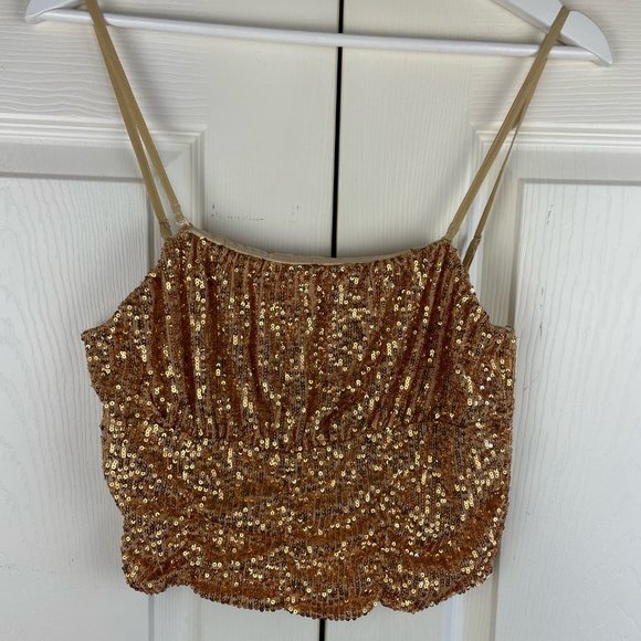 Free People Ta Da Sequin Tank Top in Gold Size Large NWT - Picture 4 of 8